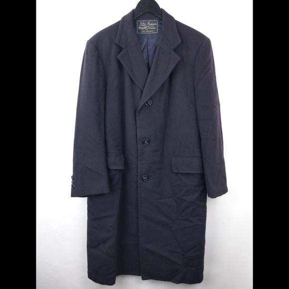 BESPOKE Vicuna & Cashmere Top Coat Sz 41S Navy Blue Overcoat England WOOLEXPO - Picture 1 of 10